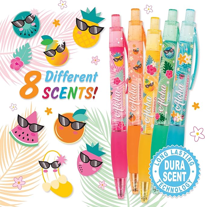 Glitter Gel Smens (2 Pack) - Aloha Unicorn Scented Pens, Colored Glitter Gel Ink, Medium Point, 8 Count