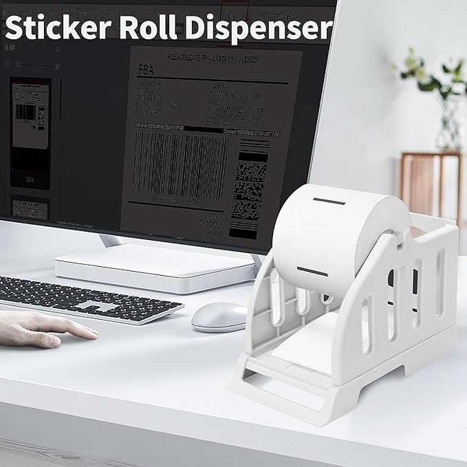 GUERMOK Thermal Label Holder for Rolls & Fan-Fold, Fragile Shipping Label, Label Stand Desktop Printer Holder-Home Office Accessory-Sticker Dispenser for Holographic Vinyl (White), 9 inches