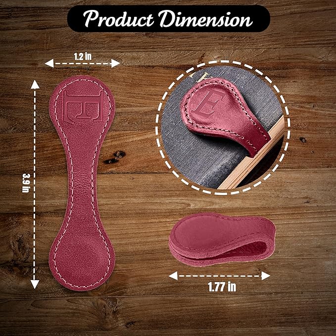Personalized Leather Magnetic Bookmarks (1 Pack) Vintage Custom Engraved Initial ID Identification Book Marker Clip Gift for Book Lover Avid Readers (Letter E, Red)