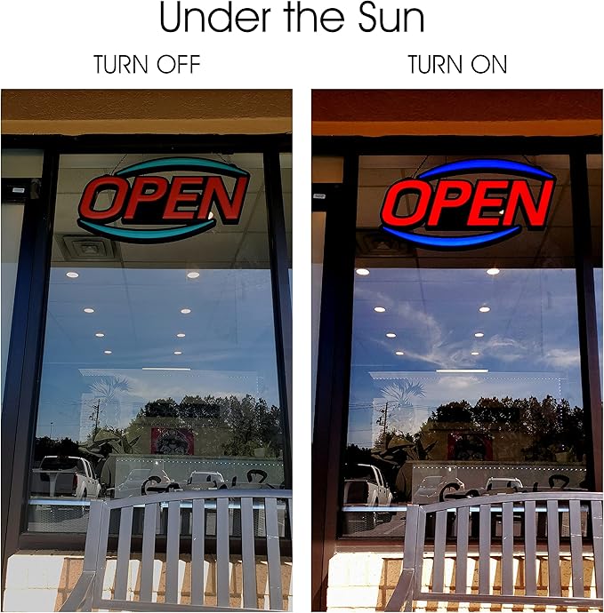 32'' X 17'' New Jumbo ULTRA BRIGHT LED Open Sign — Remote Controlled — Dynamic Light Modes — Enhance Your Business Presence [Red/Blue]