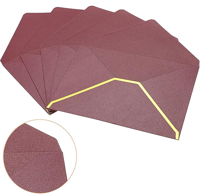 PATIKIL V Flap Envelopes, 10 Pack 7 x 5'' Luxury Style Gold Border Greeting Card Envelope for Invitations Weddings, Wine Red