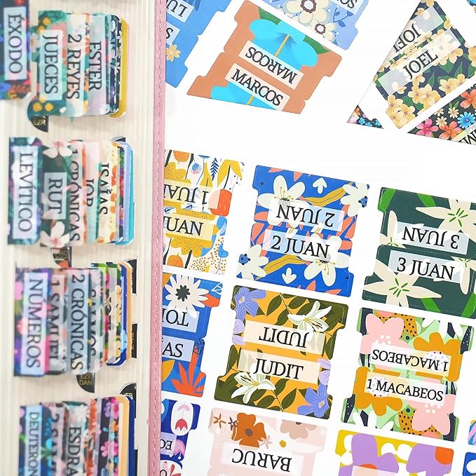 Bible Tabs for Study Bible, New & Old Testament Tabs Matte Laminated Bible Book Tabs Bible Journaling Supplies for Women(Large Print, Easy to Read) (Spanish-1)