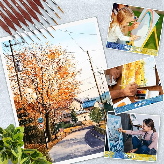 10PC Miniature Paint Brush for Fine Detailing, Detail Paint Brush, Mini Small Painting Brushes for Art, Crafts, Acrylic, Watercolor, Model, Face, Paint by Number, Citadel, Figurine (Brown)