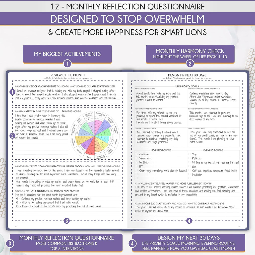 Life Planner - Undated Daily, Weekly & Monthly Planner with Budget Section | A 12 Month Journey to Increase Productivity & Happiness | Life Organizer & Gratitude Journal - Horizontal Format