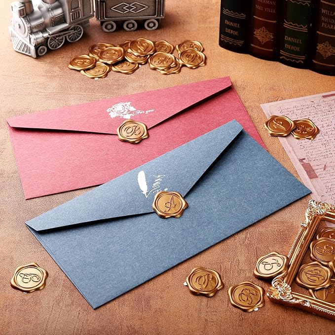 Yoption Initial N Wax Seal Stickers, 100 Pack Antique Gold Letter Self Adhesive Envelope Sealing Stickers for Wedding Party Birthday Christmas (N)