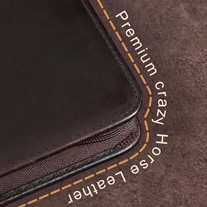 AZXCG Premium Leather Padfolio Binder for Men & Women - A4 Letter Size Notepad & iPad Pro 12.9 Compatibility(2018,2020,2021) Executive Portfolio Folder with Business Card Holder,Darkbrown