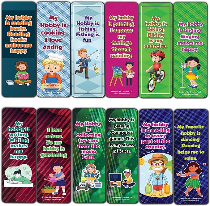 Creanoso My Hobbies Bookmarks (2-Sets X 6 Cards) – Daily Inspirational Card Set – Interesting Book Page Clippers – Great Gifts for Adults and Professionals