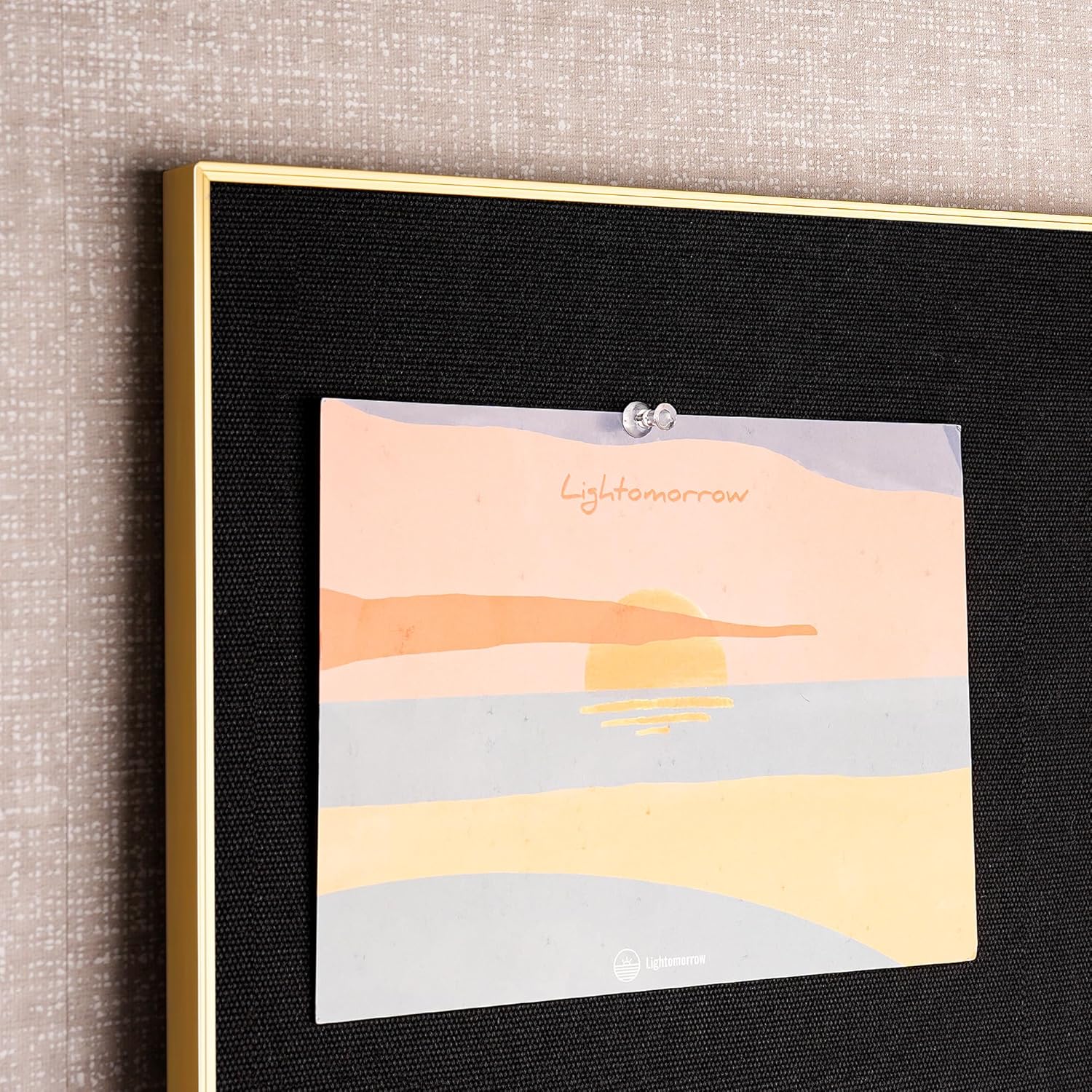 Bulletin Board 30 x 20 inches, Black Pin Board, Golden Aluminum Framed Fabric Cork Board with 10 Push Pins