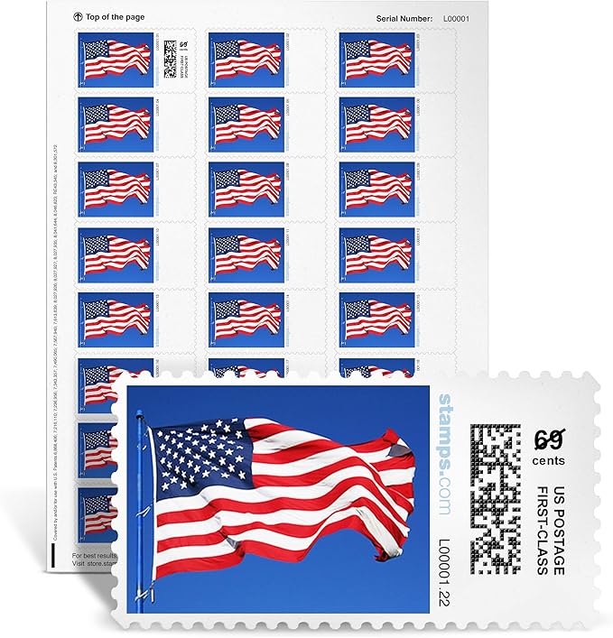 Flag NetStamps 120-Pack (5 Sheets) Printable Postage Labels (Stamps.com Subscription Required) - Print Approved Postage - Inkjet & Laser Printers - Business, Personal, Home