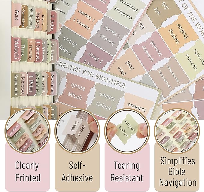 Mr. Pen- Bible Tabs, 75 Tabs, Boho Theme, Laminated Bible Tabs for Women and Men, Bible Tabs for Study Bible, Bible Index Tabs, Bible Book Tabs, Bible Labels Tabs, Mr Pen Bible Tabs