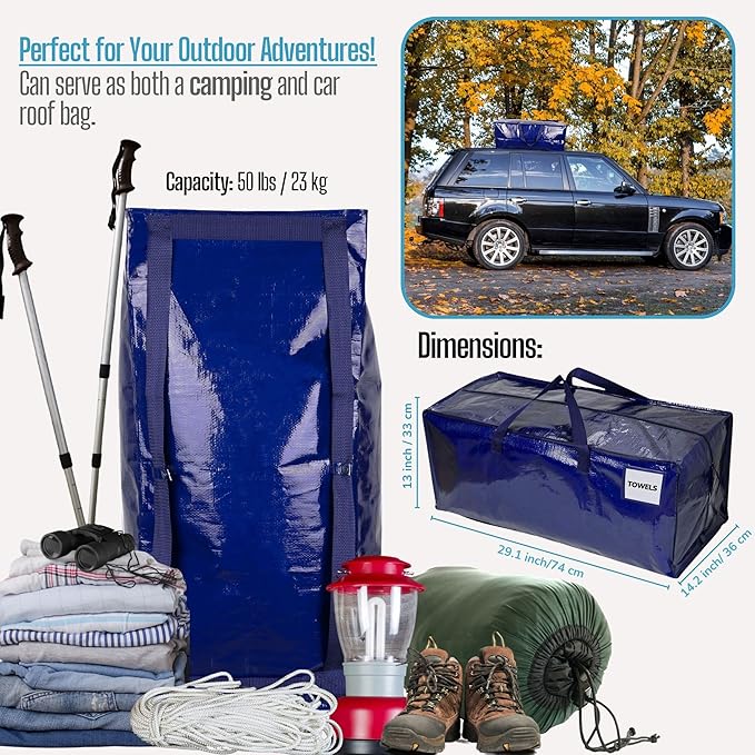 VENO 2 Pack Moving Bags w/Backpack Straps, Moving Boxes & Storage Bins Alternative, Packing Supplies, Camping Accessories Totes for Storage, Dorm Room Essentials Storage Bags (Blue, 2 Pack)