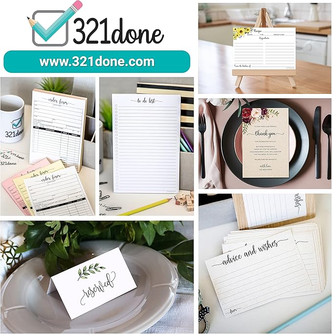 321Done Recipe Cards (Set of 50) 4x6 Rustic Kraft Tan, Wide-Ruled, From the Kitchen Of, Large Double-Sided Premium for Weddings, Bridal Shower, Baby - Made in USA - Minimalist