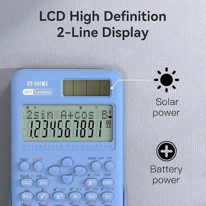 Scientific Calculators School Supplies, ROATEE 401 Functions 2-Line Display with Sliding Cover, Solar Battery Dual Power Kawaii for Middle High School Student and Teacher Dust Resist and Durable
