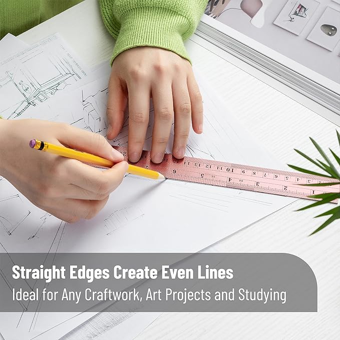 Mr. Pen- Steel Rulers, 2 Pack, 6" and 12", Rose Gold, 6 Inch Ruler Metal Rulers, Small Metal Ruler 6 Inch Metal Ruler Thin Flat, Stainless Steel Ruler 12 Inch, Centimeter Ruler, Steel Ruler 12 Inch