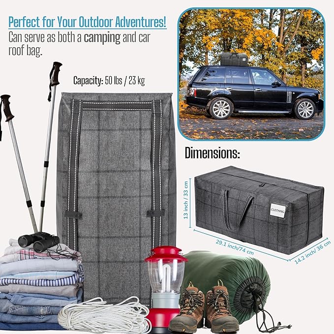 VENO 6 Pack Moving Bags w/Backpack Straps, Moving Boxes & Storage Bins Alternative, Packing Supplies, Camping Accessories Totes for Storage, Dorm Room Essentials Storage Bags (Windowpane, 6 Pack)