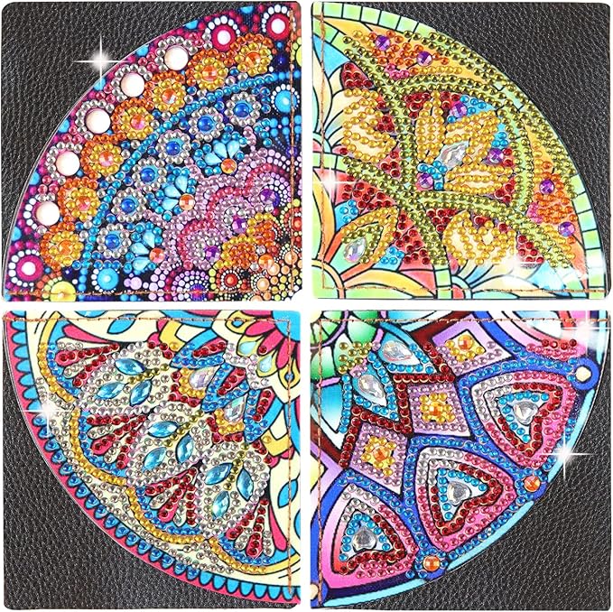 AiYuanzsh 4 Pieces Diamond Painting Kits Mandala Bookmarks DIY Leather Corner Bookmark Art Craft 5D Special Shaped Crystal Paint by Numbers for Adults Gift (10x10 cm)