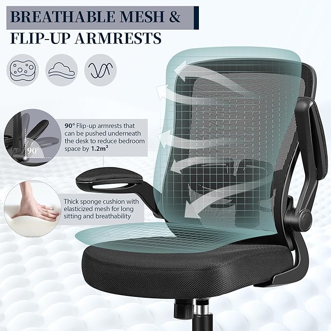 FelixKing Office Chair, Ergonomic Desk Chair with Adjustable Height and Lumbar Support Swivel Lumbar Support Desk Computer Chair with Flip up Armrests for Conference Room (Black)