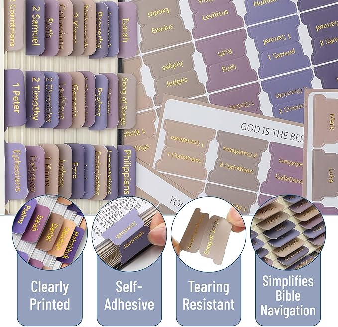 Mr. Pen- Bible Tabs, 75 Tabs, Lavender Fields, Gold Foil Lettering, Laminated Bible Tabs for Women and Men, Bible Tabs for Study Bible Index Tabs, Bible Book Tabs, Bible Labels Tabs