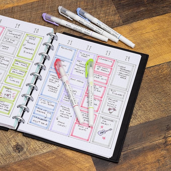 Zebra Pen Mildliner Brush Marker, Double Ended Brush and Fine Tip Pen, Assorted Cool and Refined Colors, 5 Pack