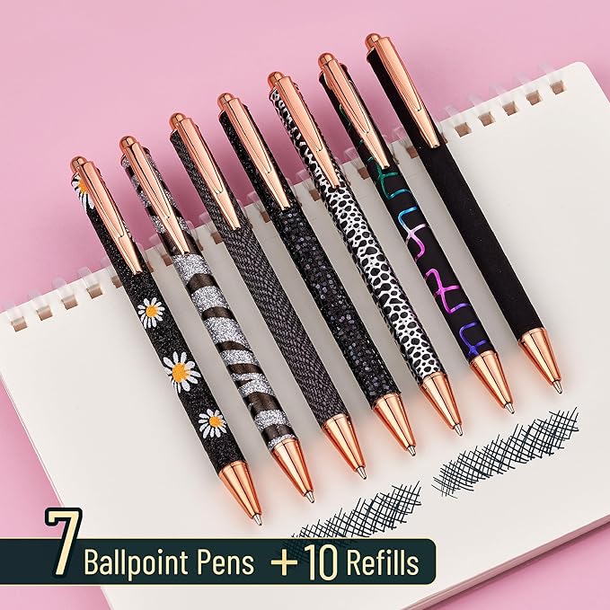 Mr. Pen- Fancy Pens for Women, 7 Black Ink Ballpoint Pens with 10 Refills, 1.0mm, Starry Night, Glitter Cute Pens for Journaling, Sparkly Fancy Pen, Easter Gift