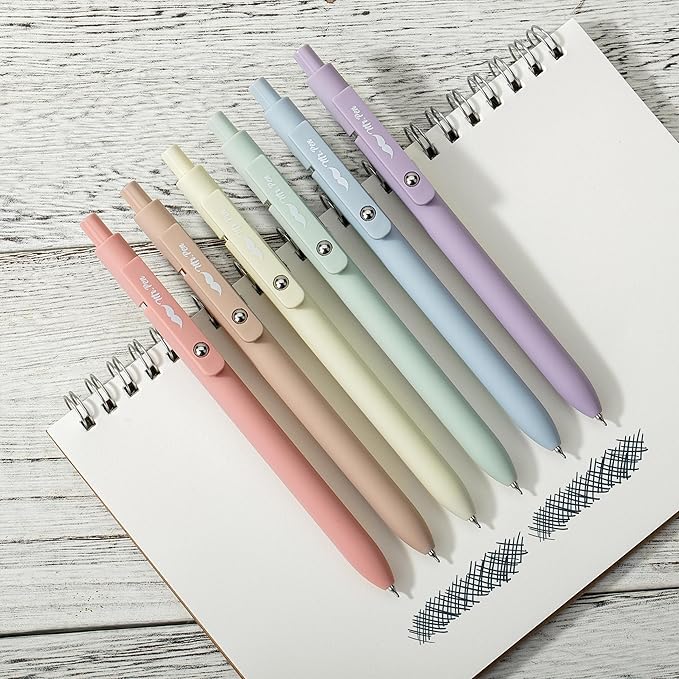 Mr. Pen- Retractable Gel Pens, 6 Pack, Pastel Barrels, Black Gel Pens, Fast Dry, Gel Pens Fine Point 0.7mm, Retractable Pens, Cute Pens, Gel Ink Pens, Black Pens, Aesthetic Pens for Journaling