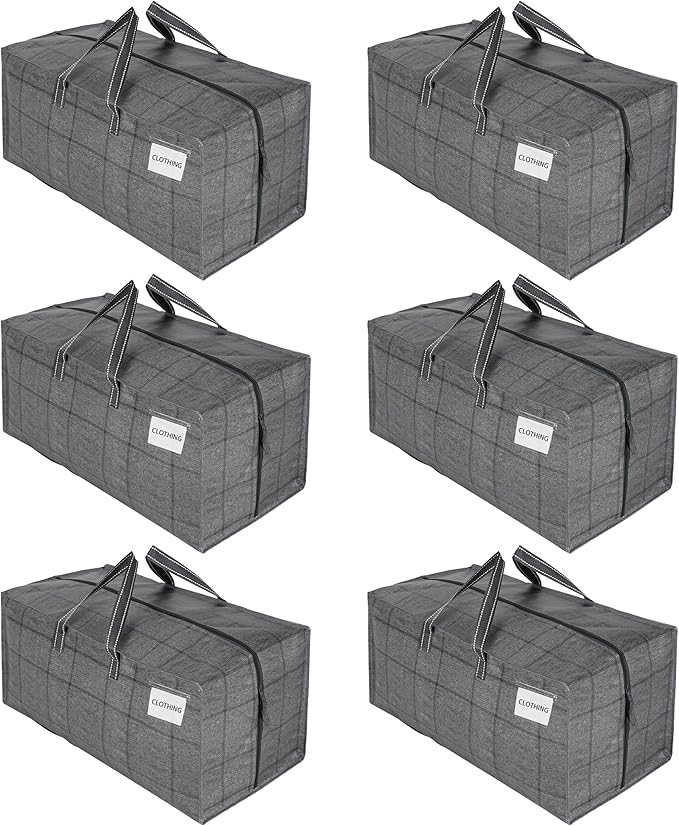 VENO 6 Pack Moving Bags w/Backpack Straps, Moving Boxes & Storage Bins Alternative, Packing Supplies, Camping Accessories Totes for Storage, Dorm Room Essentials Storage Bags (Windowpane, 6 Pack)