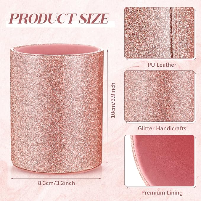 Sabary 8 Pcs Ballpoint Pens with Pen Holder for Desk Metal Crystal Diamond Pen Glitter Pencil Holder Fancy Pens Black Ink Bling Desk Organizer for Women Girls Office School Wedding Gifts (Rose Gold)