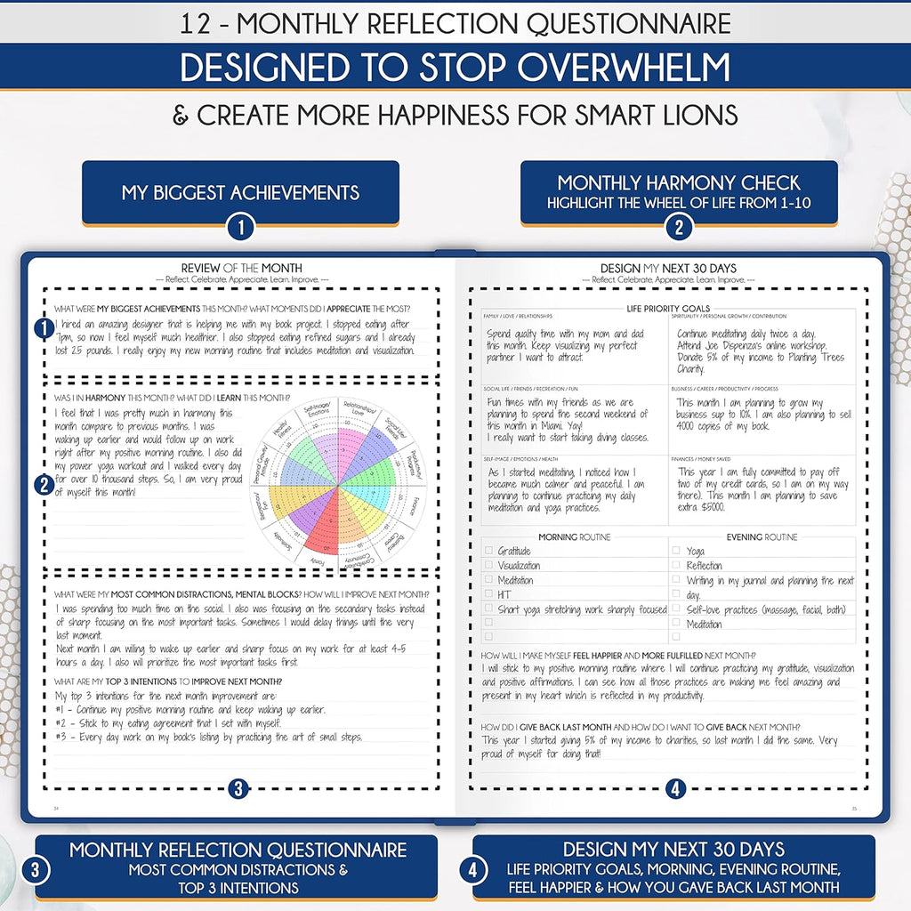 Hourly Planner - Undated Daily, Weekly & Monthly Planner with Budget Section | A 12 Month Journey to Increase Productivity & Happiness | Life Organizer & Gratitude Journal - Vertical Format