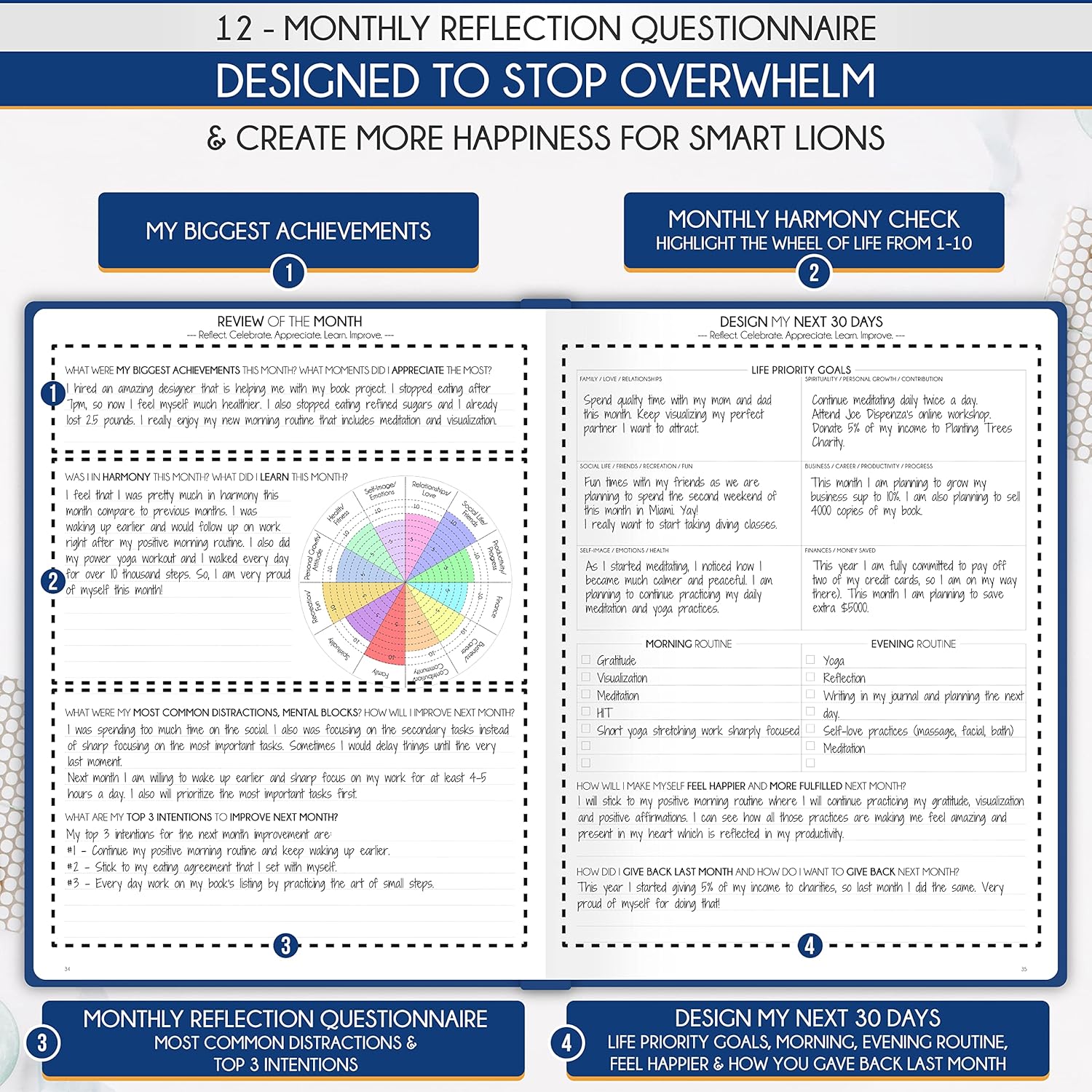 Hourly Planner - Undated Daily, Weekly & Monthly Planner with Budget Section | A 12 Month Journey to Increase Productivity & Happiness | Life Organizer & Gratitude Journal - Vertical Format