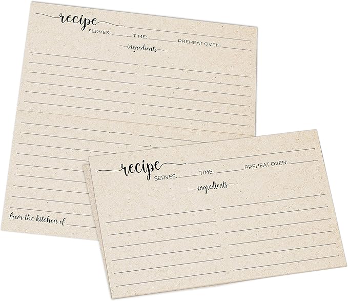 321Done Folding Recipe Cards (Set of 50) Rustic Kraft Tan, From the Kitchen Of - Folds to 3x5 from 6x5 - Retro Vintage Minimalist Wedding Baby Bridal Shower Boho - Made in USA - Double-Sided, Folded