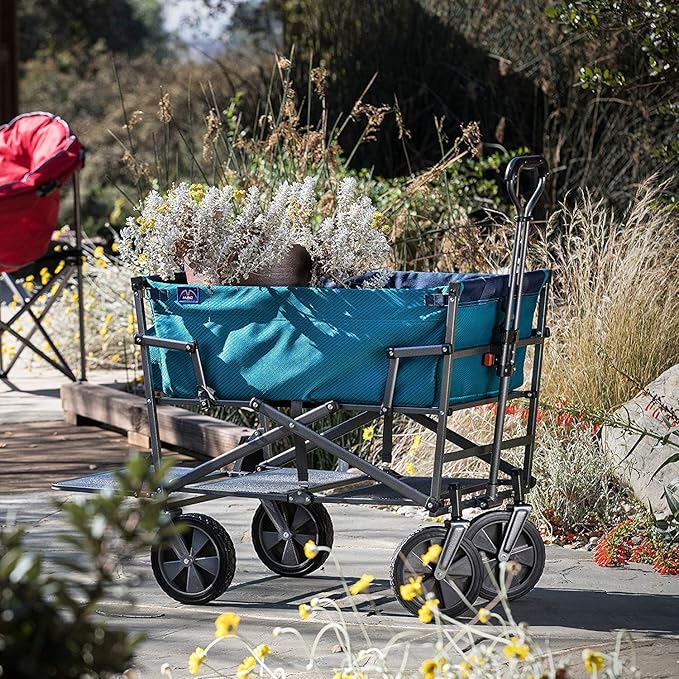 MacSports Double Decker Wagons Carts Heavy Duty Foldable Outdoor Collapsible Cart Portable Lightweight Utility Cart, All Terrain Sports Wagon for Camping Gear, Groceries, and More (Teal)