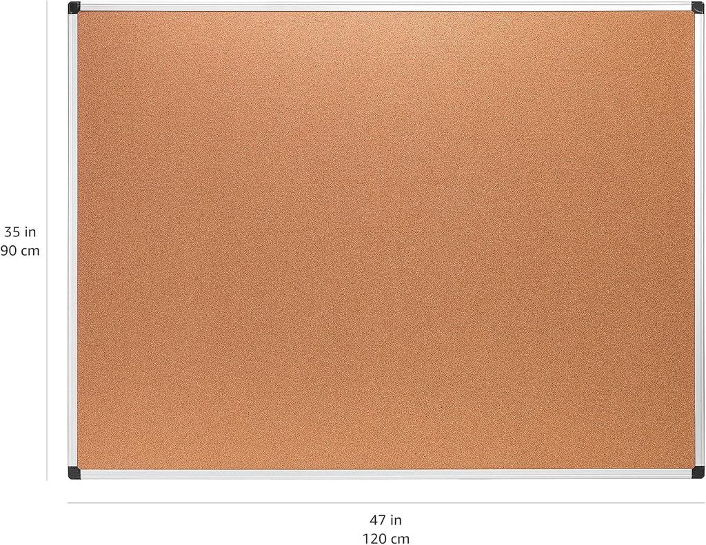 Amazon Basics Rectangular Bulletin Board, Cork Board for Wall, Vision Board for Classroom and Office, Aluminum Frame, 35" x 47", Brown