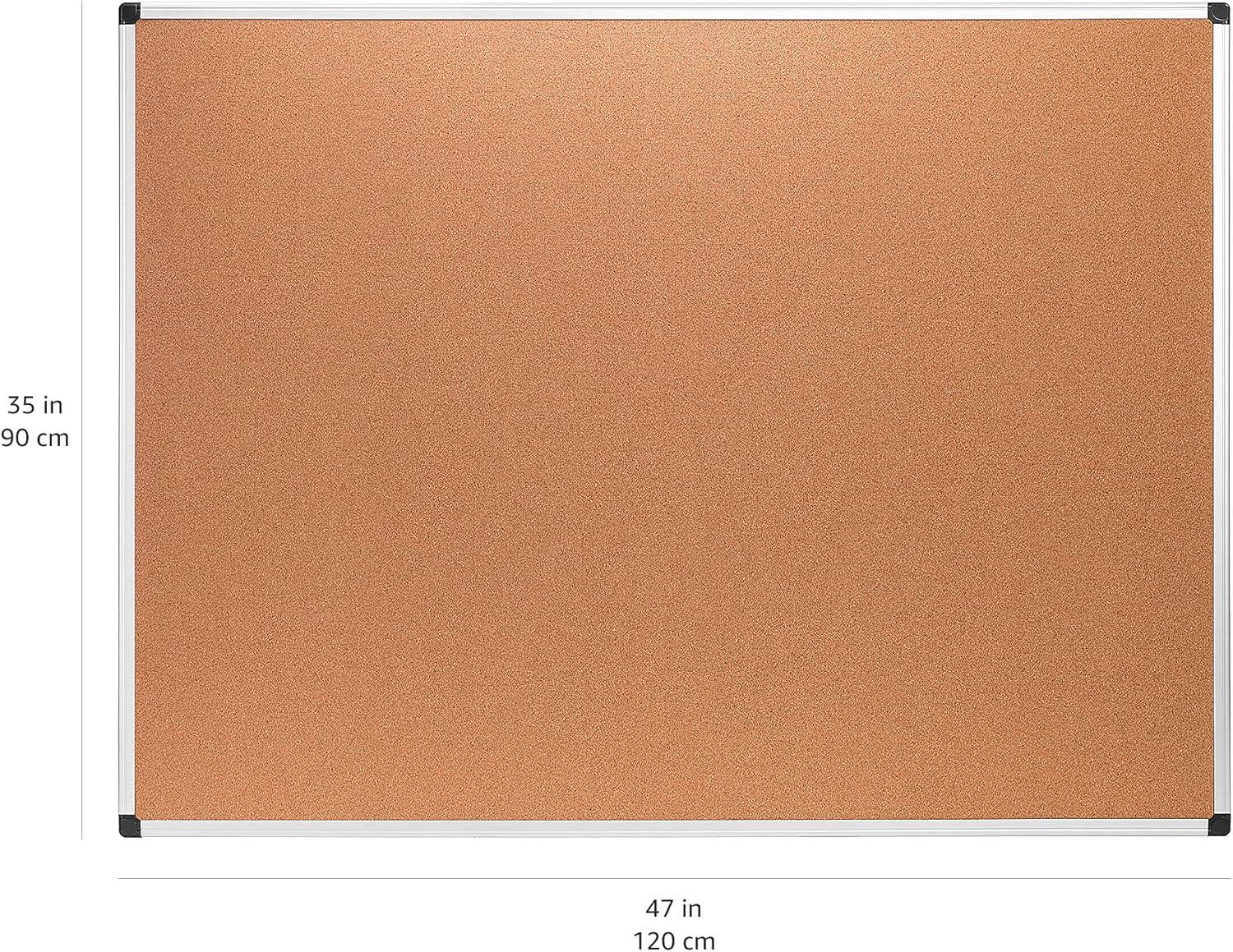 Amazon Basics Rectangular Bulletin Board, Cork Board for Wall, Vision Board for Classroom and Office, Aluminum Frame, 35" x 47", Brown