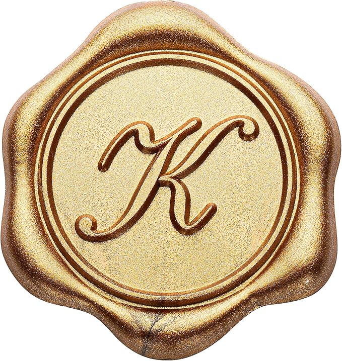 Yoption Initial K Wax Seal Stickers, 50 Pack Antique Gold Self Adhesive Envelope Seal Stickers for Wedding Party Birthday Christmas (K)