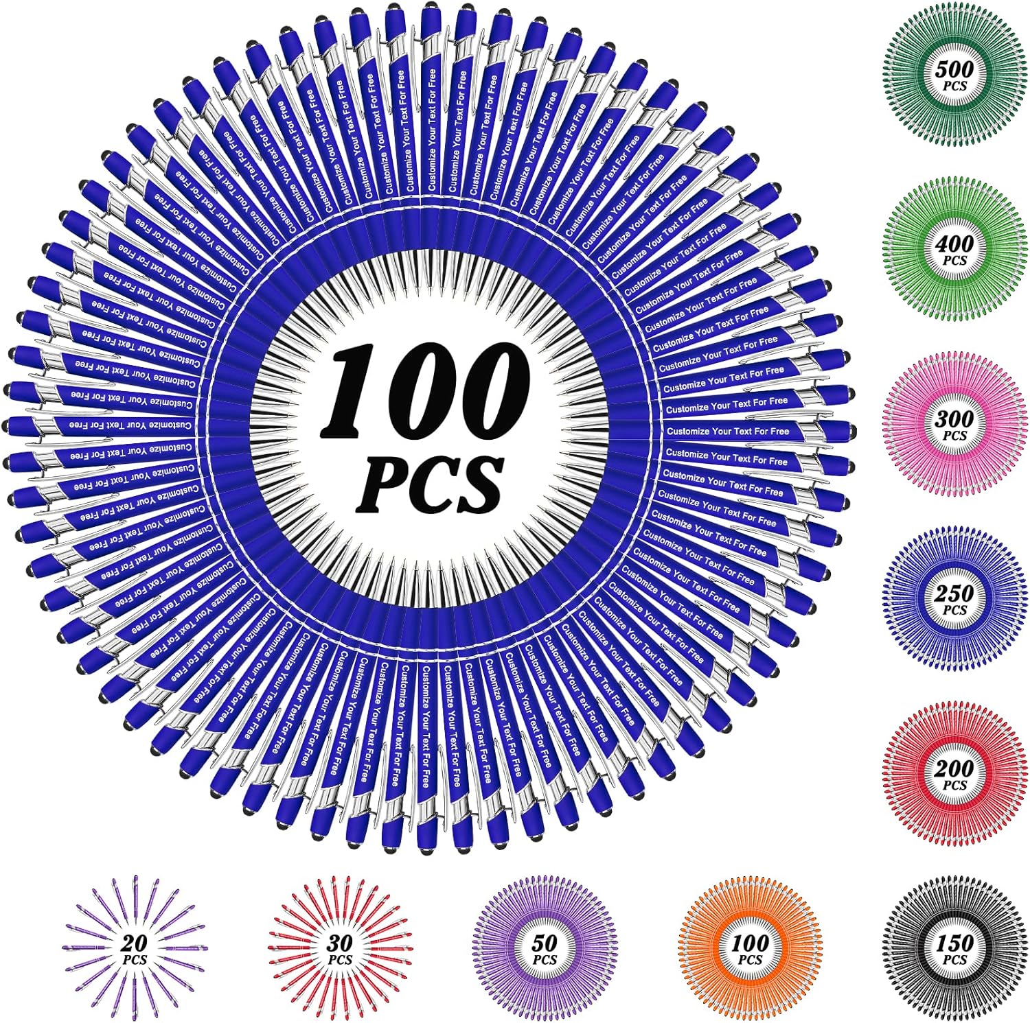 Max 500 Pcs Personalized Pens Bulk, Custom Pens with Free Engraving, Customized Stylus Tip Ballpoint Pen with Your Name Massage Text for School Office Business Graduation Anniversaries-100 Packs