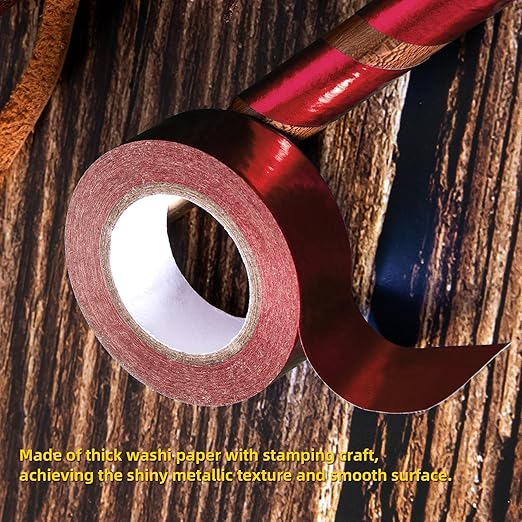 Solid Foil Washi Tape - Low Tack Self Adhesive Decorative Washi Tape Shiny Metallic Color - 3/5 Inch Wide and 66 FT Long Total, Red