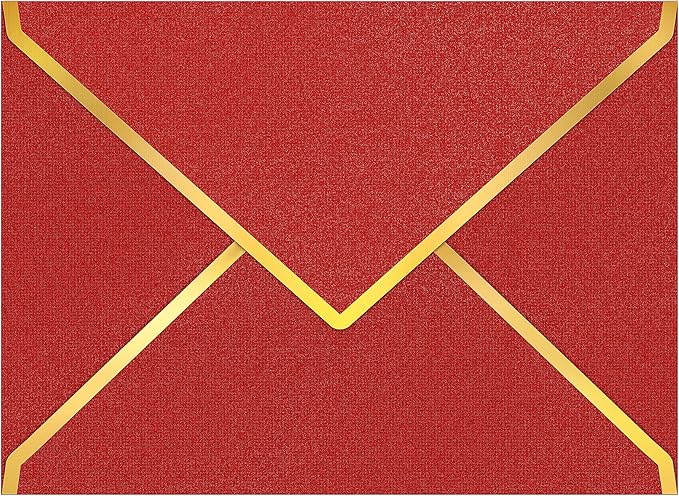 60 Pack Gold Envelopes 5x7 Bluk Red, 250G Pearled Cardstock A7 Envelopes for Invitations Business Mailing Envelope with Gold Foil Border, A6 4x6 Envelopes for Wedding Baby Shower Cards