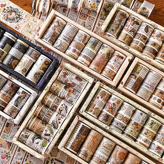 18 Rolls Vintage Washi Tape Pack Retro Arts Adhesive Tapes Wide Monologue Decorative Masking Tape Sets for Craft, Kids, Scrapbook, DIY, Gift Wrapping (Universe Milky Way)
