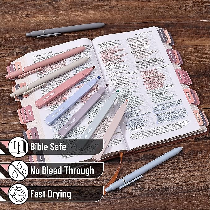 Mr. Pen Aesthetic Gel Pens & Highlighters No Bleed, 10 Pack - Morandi Color Bible Pens, Black Ink