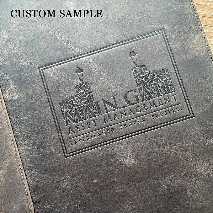 Personalized Leather Portfolio for Men, Engraved Leather Clipboard Portfolio Binder, Custom Leather Resume Padfolio for Women, Christmas Gift for His/Her (Clipboard, Grey-Custom)