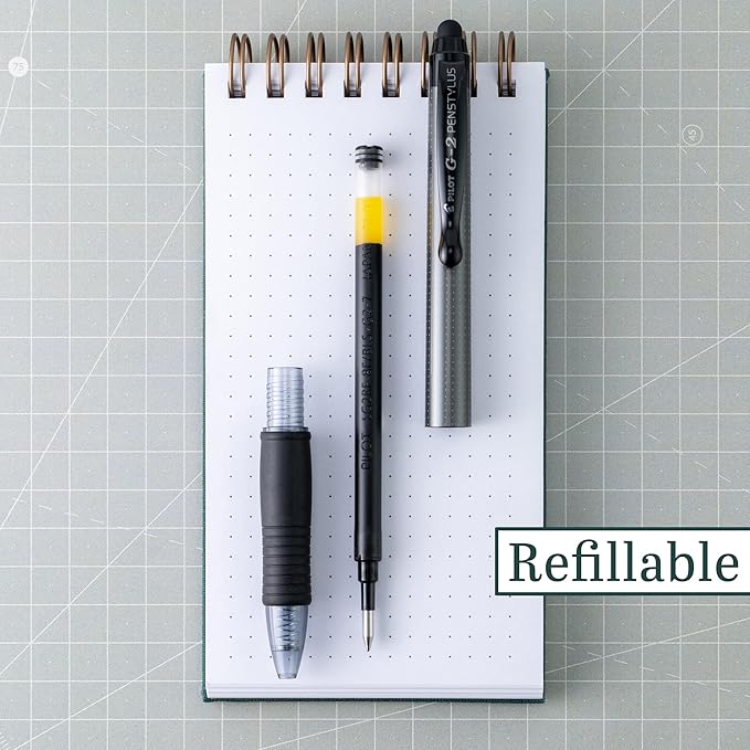 Pilot, G2 Pen Stylus, Fine Point 0.7 mm, Pack of 2, Black Ink, Gray Barrel