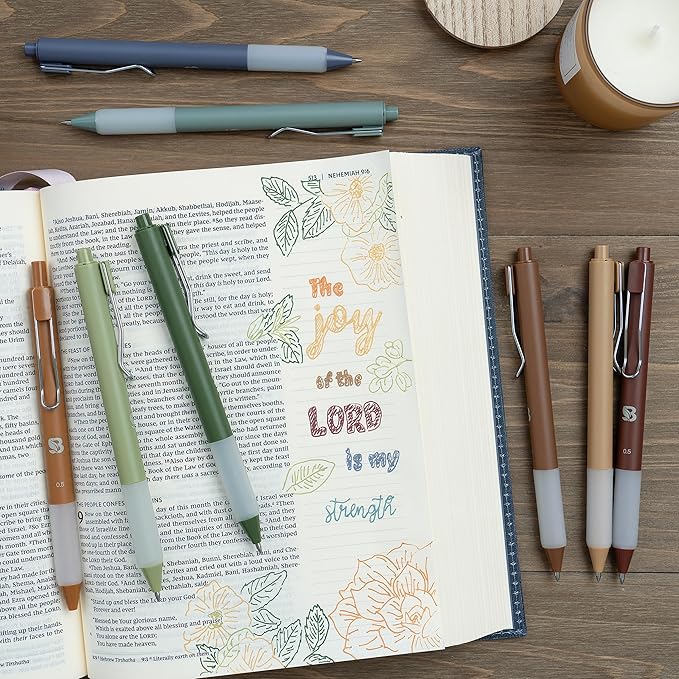 BLIEVE Gel Pens - Earthy, Matte Finish, Smooth Writing, No Bleed - For Journaling, Bible Notes, Drawing - Cute School Supplies, 8 Pack