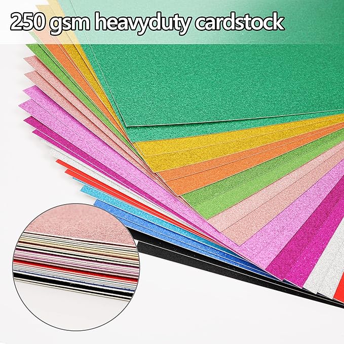 Simetufy Glitter Cardstock Paper, 24 Sheets 12 Colors, Premium Sparkly Paper for Cricut & DIY Projects, A4 Size