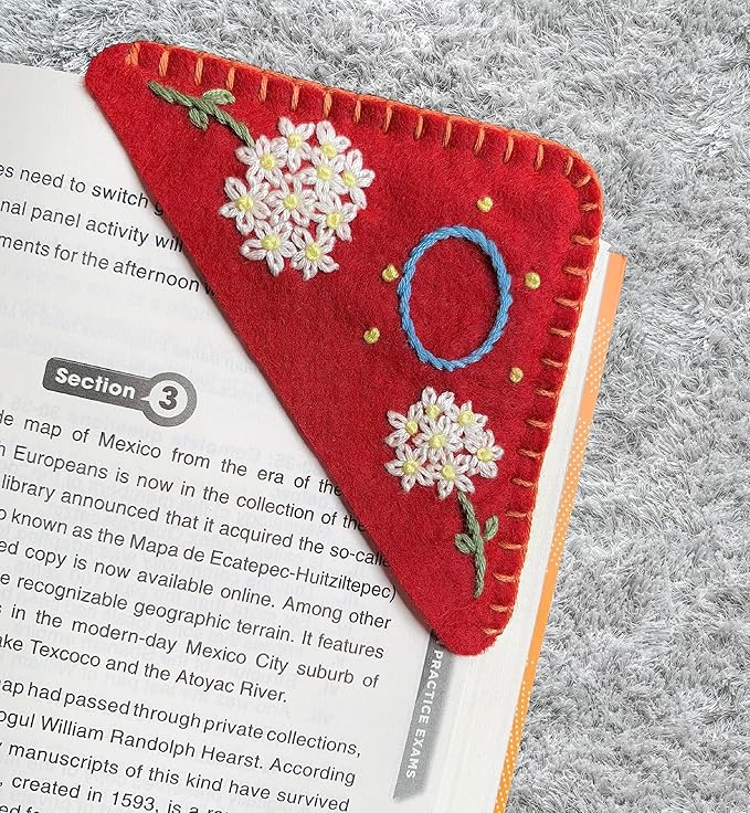 Personalized Hand Embroidered Corner Bookmark, Bookmarks for Women, Personalized Bookmark for Books, Cute Flower Book Mark, Hand Stitch Gift for Women for Book Lovers by HNQCPCVU (O, RED)
