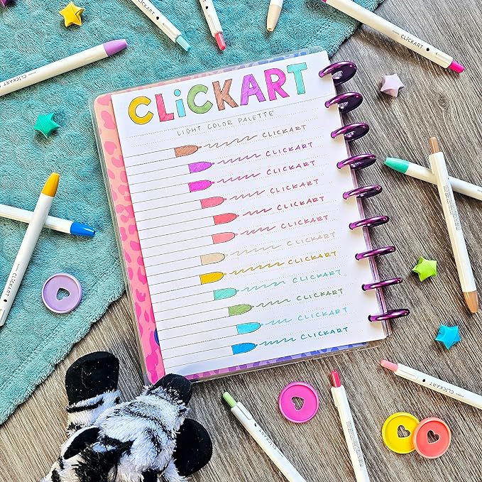 Zebra Pen ClickArt Retractable Marker Pen, Fine Point, 0.6mm, Assorted Light Ink Colors, 12-Pack