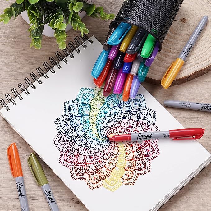 Ultra Fine Permanent Marker Bulk, 32 Assorted Colors Ultra Fine Point Permanent Marker set, Felt Tip Pens Works on Plastic, Wood, Stone, Metal and Glass for Valentines Day Gifts