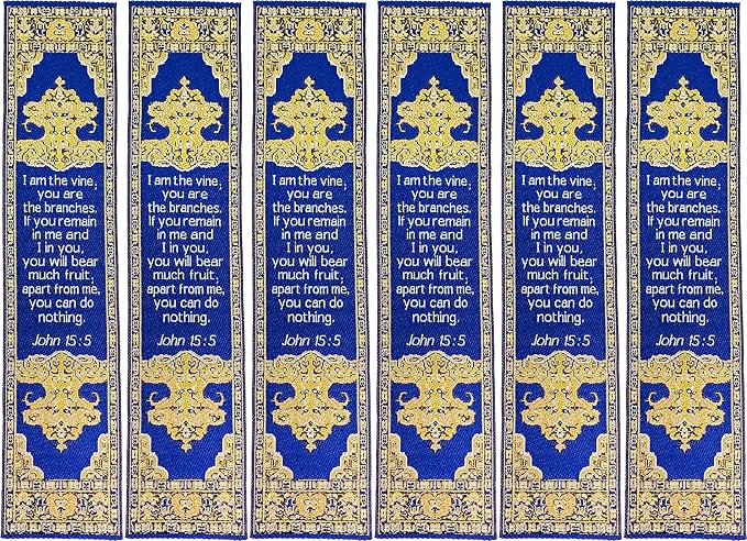 Abide in Me, Bulk Pack of 6 Woven Fabric Christian Bookmarks, Silky Soft John 15:5 Flexible Bookmarker for Novels Books and Bibles, Religious Memory Verse Gift