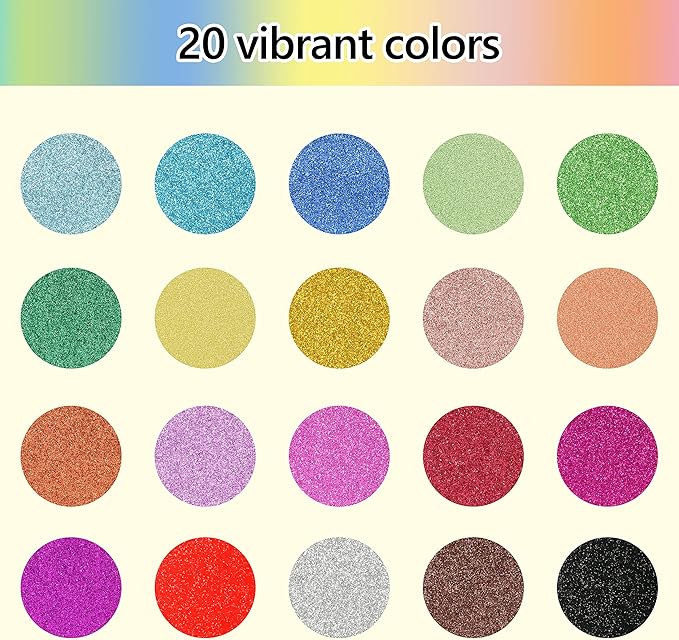 Simetufy Glitter Cardstock Paper, 60 Sheets 20 Colors, Colored Cardstock for Cricut, Premium Glitter Paper for Crafts, A4 Glitter Card Stock for DIY Projects, Sparkly Paper for Card Making, 250 GSM