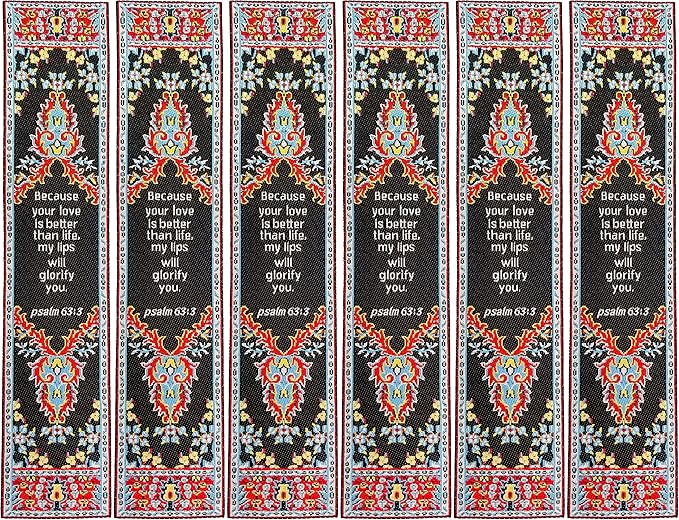Your Love is Better Than Life, Bulk Pack of 6 Woven Fabric Christian Bookmarks, Silky Soft Psalm 63:3 Flexible Bookmarker for Novels Books and Bibles, Religious Memory Verse Gift