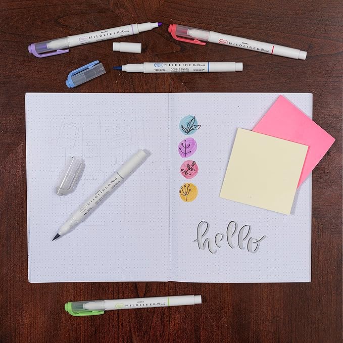 Zebra Pen Mildliner Brush Marker, Double Ended Brush and Fine Tip Pen, Assorted Cool and Refined Colors, 5 Pack